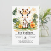 Waterverf Kleine Giraffe Custom Verjaardag Kaart (Staand voorkant)