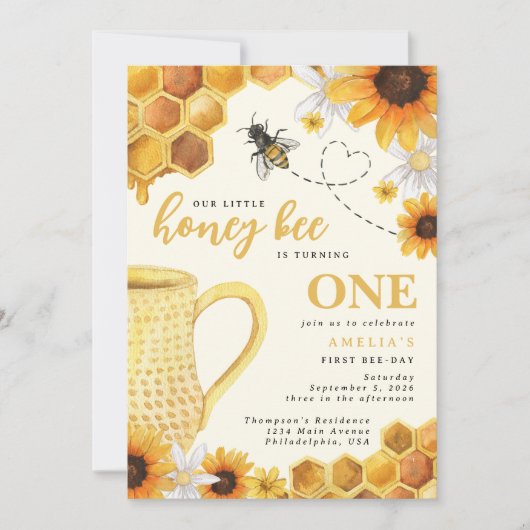 Waterverf kleine honingbijen - Zonnebloem 1e verja Kaart (Voorkant)