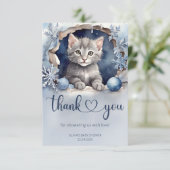 Waterverf kleine kitten Winter Baby shower Bedankkaart (Staand voorkant)