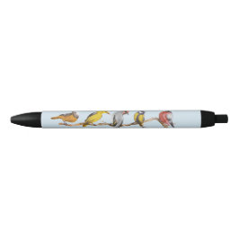 Waterverf, kleine kleurrijke vogels op draad zwarte inkt pen