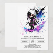 Waterverf kleine ninja meisje verjaardag kaart (Voorkant / Achterkant)