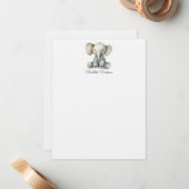 Waterverf kleine olifant gepersonaliseerd notitiekaartje (Voorkant / Achterkant in situ)
