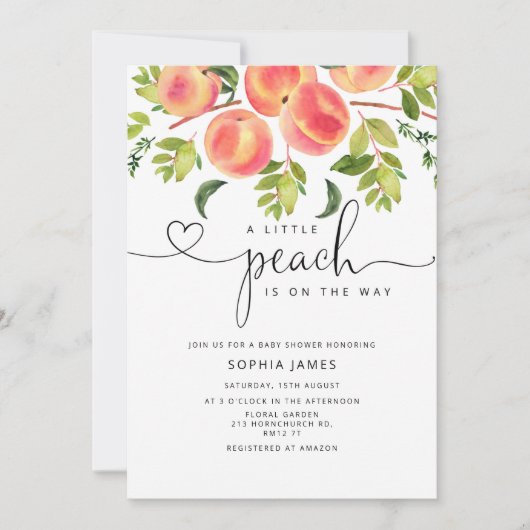 Waterverf Kleine perziken is onderweg naar baby sh Kaart (Voorkant)