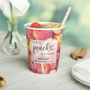 Waterverf Kleine perziken is onderweg naar baby sh Papieren Bekers