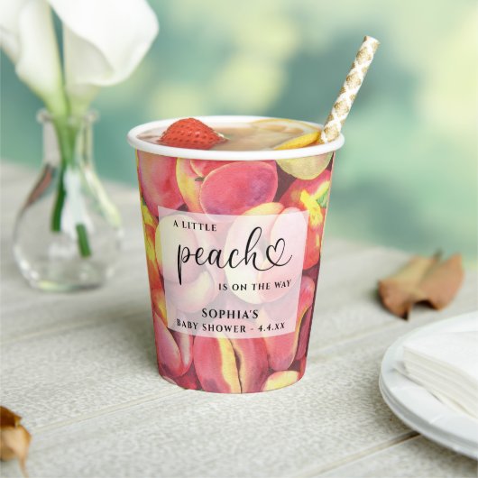 Waterverf Kleine perziken is onderweg naar baby sh Papieren Bekers (Insitu)