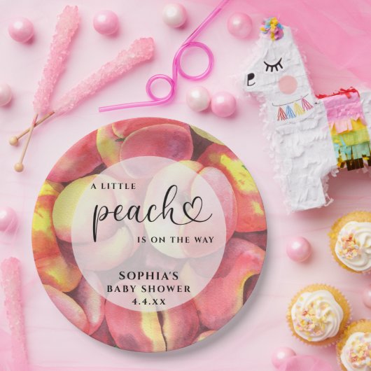 Waterverf Kleine perziken is onderweg naar baby sh Papieren Bordje (Feest)