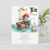 Waterverf kleine piraat verjaardag kaart (Staand voorkant)