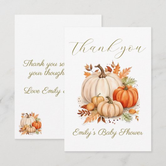 Waterverf Kleine Pompoen Baby shower Plat Bedankkaart (Voorkant / Achterkant)