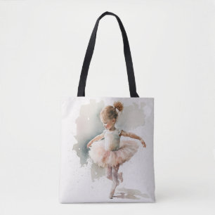 waterverf kleine, schattige ballerina in een roze  tote bag