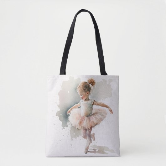 waterverf kleine, schattige ballerina in een roze  tote bag (Voorkant)