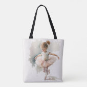 waterverf kleine, schattige ballerina in een roze  tote bag (Achterkant)