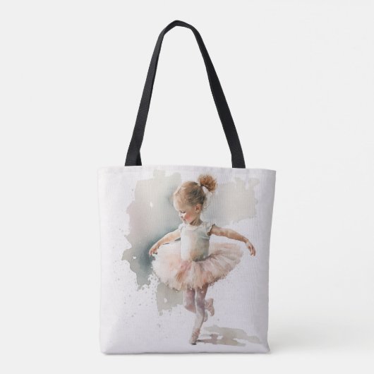 waterverf kleine, schattige ballerina in een roze  tote bag (Achterkant)