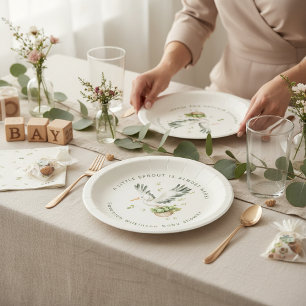 Waterverf Kleine Spruit ooievaar Baby Shower Papieren Bordje