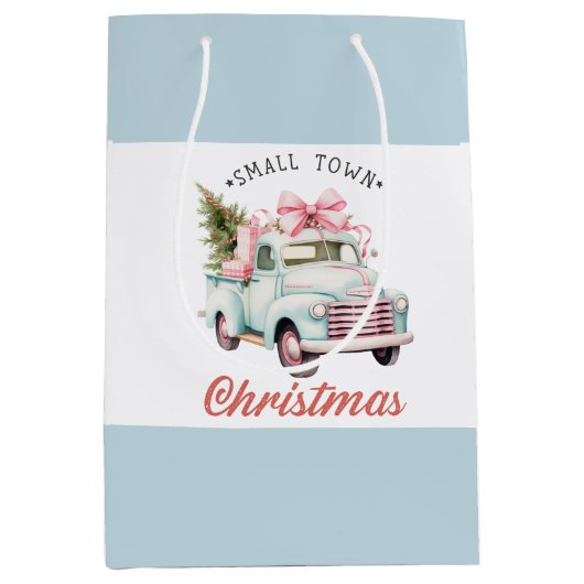 Waterverf Kleine stad Kerstmis Satijn Medium Cadeauzakje (Voorkant)