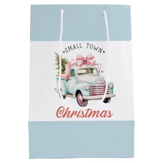 Waterverf Kleine stad Kerstmis Satijn Medium Cadeauzakje (Achterkant)