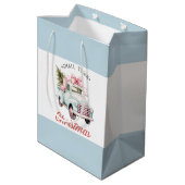 Waterverf Kleine stad Kerstmis Satijn Medium Cadeauzakje (Achterkant Gekanteld)