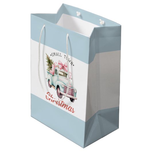 Waterverf Kleine stad Kerstmis Satijn Medium Cadeauzakje (Achterkant Gekanteld)