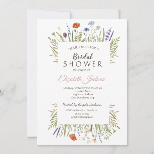 Waterverf Kleine Vrijgezellenfeest met wilde bloem Kaart (Voorkant)