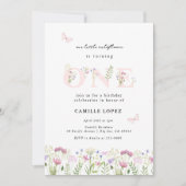 Waterverf Kleine Wildbloem 1e verjaardag Invitat Kaart (Voorkant)