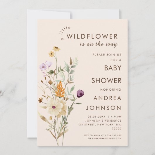 Waterverf Kleine wilderbloem Botanische Baby showe Kaart (Voorkant)