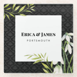 Waterverf Kleine witte sneeuwval & Laurel Damask Glazen Onderzetter