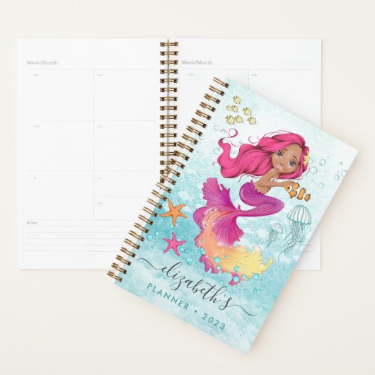 Waterverf kleine zeemeermin spiraalfoto-Planner Planner (Display)