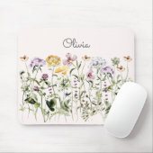Waterverf Kleurige Wilde Bloementuin met Monogram Muismat (Met muis)