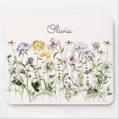 Waterverf Kleurige Wilde Bloementuin met Monogram Muismat (Voorkant)