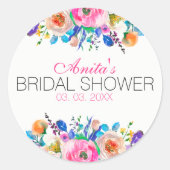 Waterverf Kleurrijk Boeket Ronde Sticker (Voorkant)
