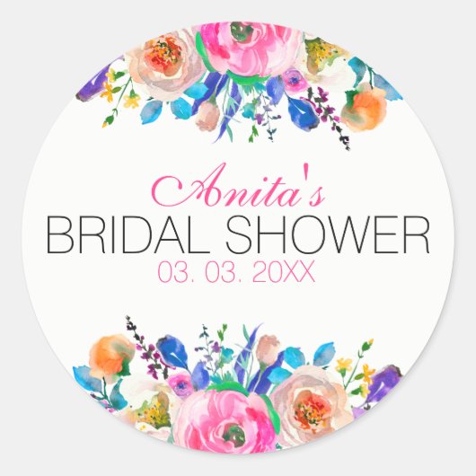 Waterverf Kleurrijk Boeket Ronde Sticker (Voorkant)