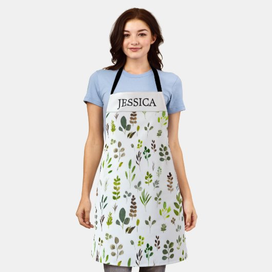 Waterverf kleurrijk Eucalyptus Leaves Patroon Schort (Gedragen)