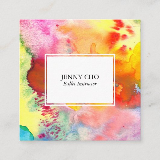 Waterverf kleurrijk gestructureerd schilderij leve vierkante visitekaartje (Voorkant)