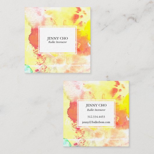 Waterverf kleurrijk getextureerd schilderij in noo vierkante visitekaartje (Voorkant / Achterkant)
