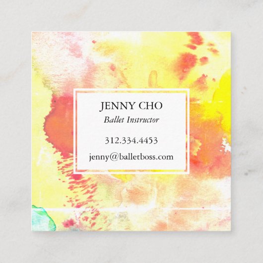 Waterverf kleurrijk getextureerd schilderij in noo vierkante visitekaartje (Achterkant)