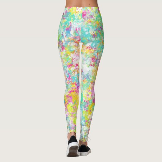  waterverf kleurrijk patroon Blauw Geel Leggings (Achterkant)