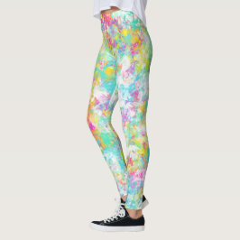  waterverf kleurrijk patroon Blauw Geel Leggings