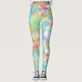  waterverf kleurrijk patroon Blauw Geel Leggings (Voorkant)
