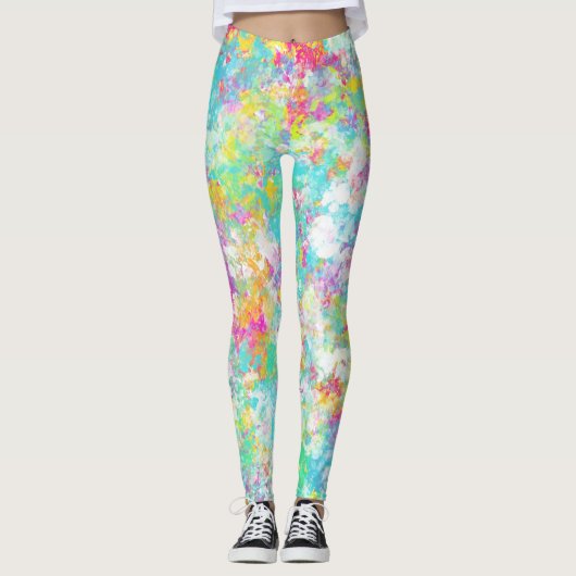  waterverf kleurrijk patroon Blauw Geel Leggings (Voorkant)
