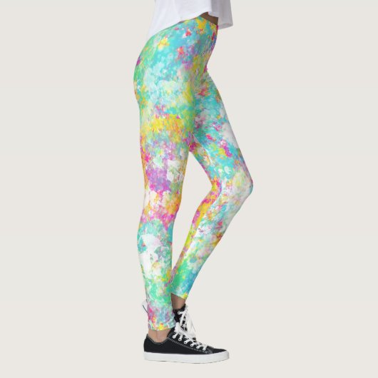  waterverf kleurrijk patroon Blauw Geel Leggings (Rechts)