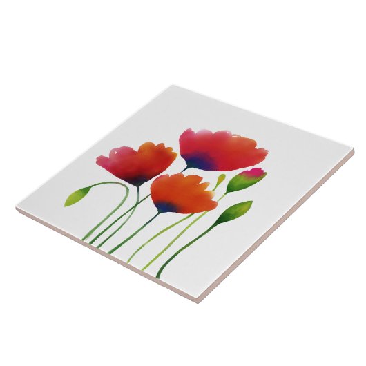 Waterverf Kleurrijk Poppies Design Tegeltje (Zijkant)