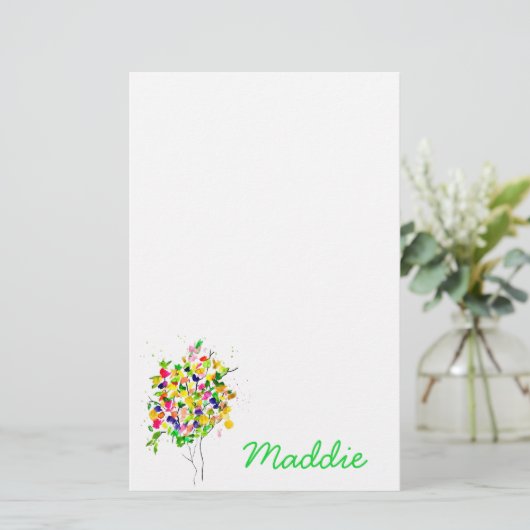 Waterverf kleurrijke abstracte boom briefpapier (Staand voorkant)