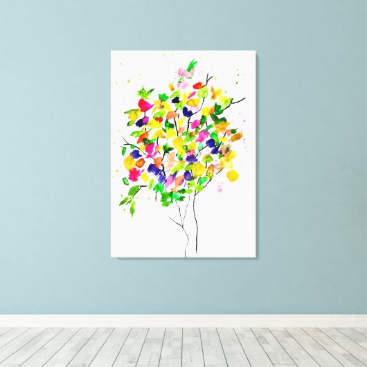 Waterverf kleurrijke abstracte boom canvas afdruk (Insitu (Houten vloer))