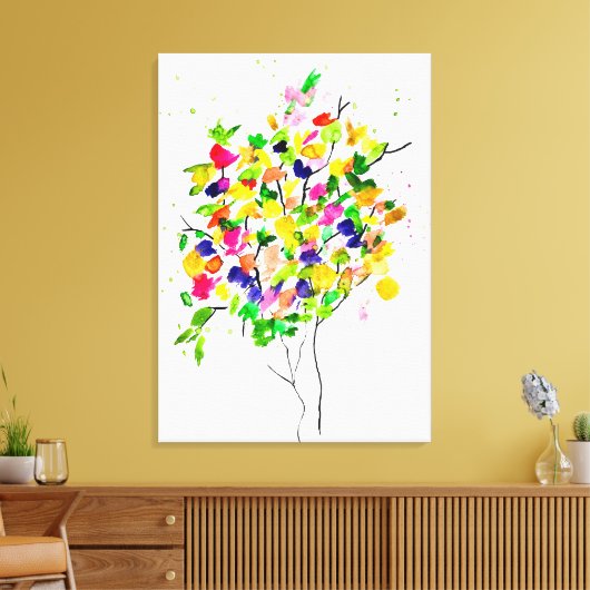 Waterverf kleurrijke abstracte boom canvas afdruk (Insitu (Woonkamer))