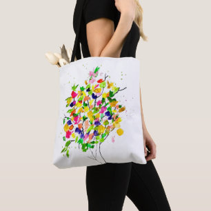 Waterverf kleurrijke abstracte boom tote bag