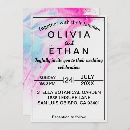 Waterverf Kleurrijke Abstracte Moderne Bruiloft Kaart (Voorkant / Achterkant)