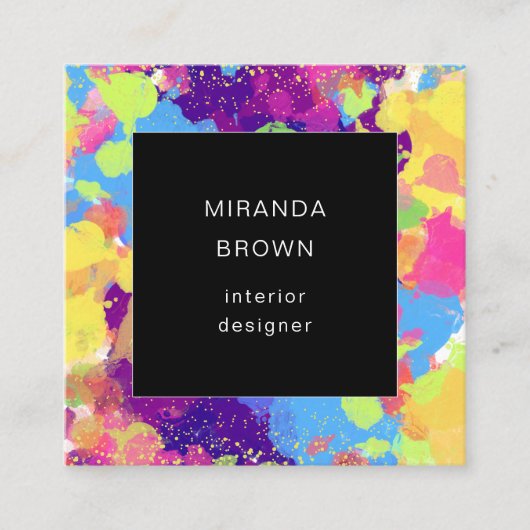 Waterverf Kleurrijke Abstracte zwarte QR-code Vierkante Visitekaartje (Voorkant)