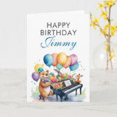 Waterverf Kleurrijke Ballonnen Animal Piano Verjaa Kaart (Gele Bloem)