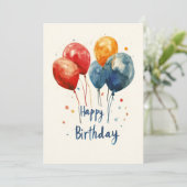 Waterverf kleurrijke ballonnen verjaardag kaart (Staand voorkant)