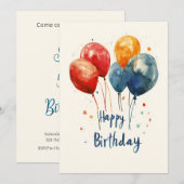 Waterverf kleurrijke ballonnen verjaardag kaart (Voorkant / Achterkant)