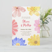 Waterverf kleurrijke bloemen bruiloft kaart (Staand voorkant)